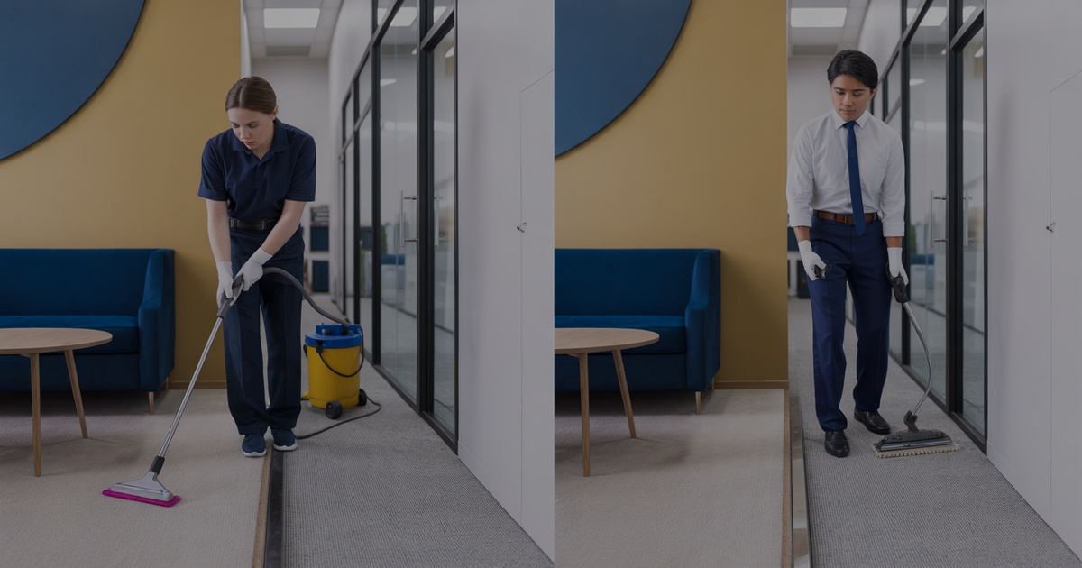 Comparison of deep cleaning and regular office cleaning services showing different cleaning techniques