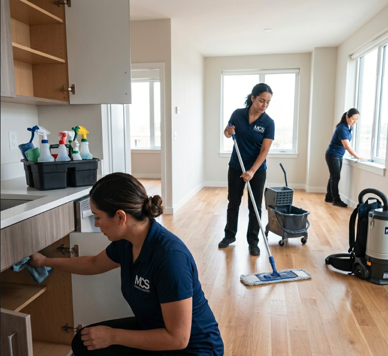 MCS Cleaning team performing a professional end of tenancy clean in a North West London flat
